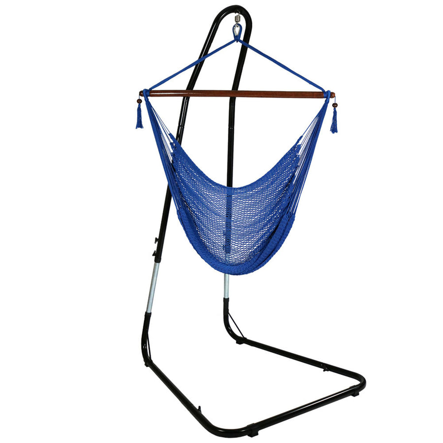 Sunnydaze Extra Large Hammock Chair with Adjustable Steel Stand - Blue Image 1
