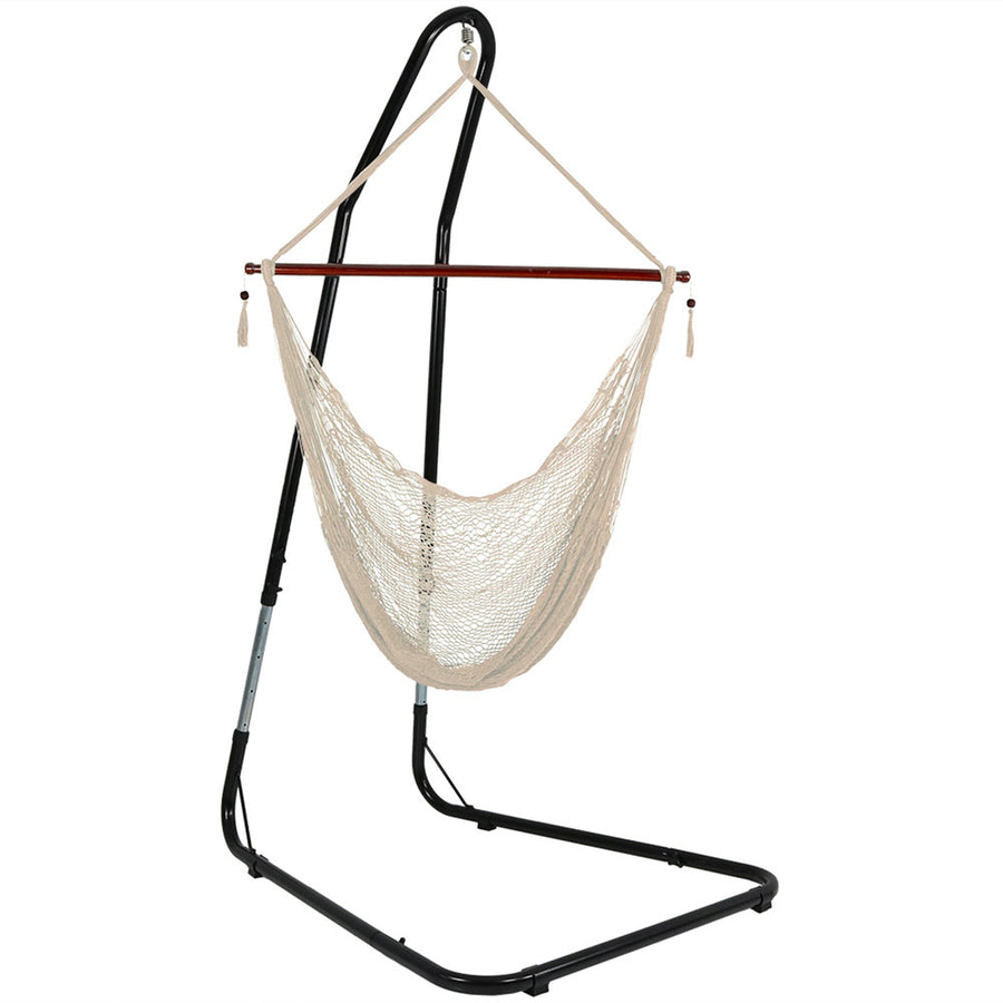 Sunnydaze Extra Large Rope Hammock Chair with Adjustable Stand - Cream Image 1