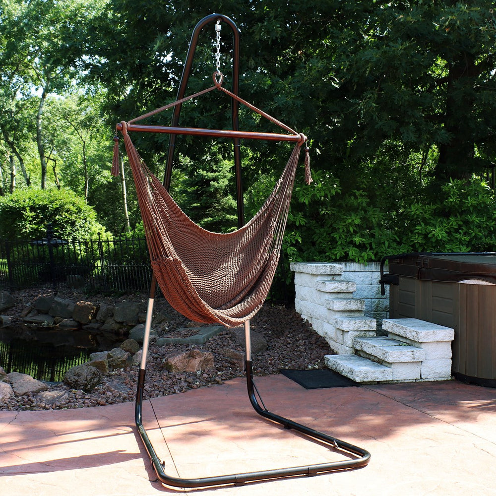 Sunnydaze Extra Large Rope Hammock Chair with Adjustable Stand - Mocha Image 2