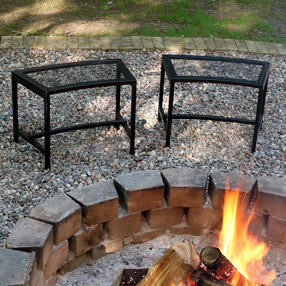 Sunnydaze Mesh Metal Patio Curved Fire Pit Bench - Black - Set of 2 Image 2