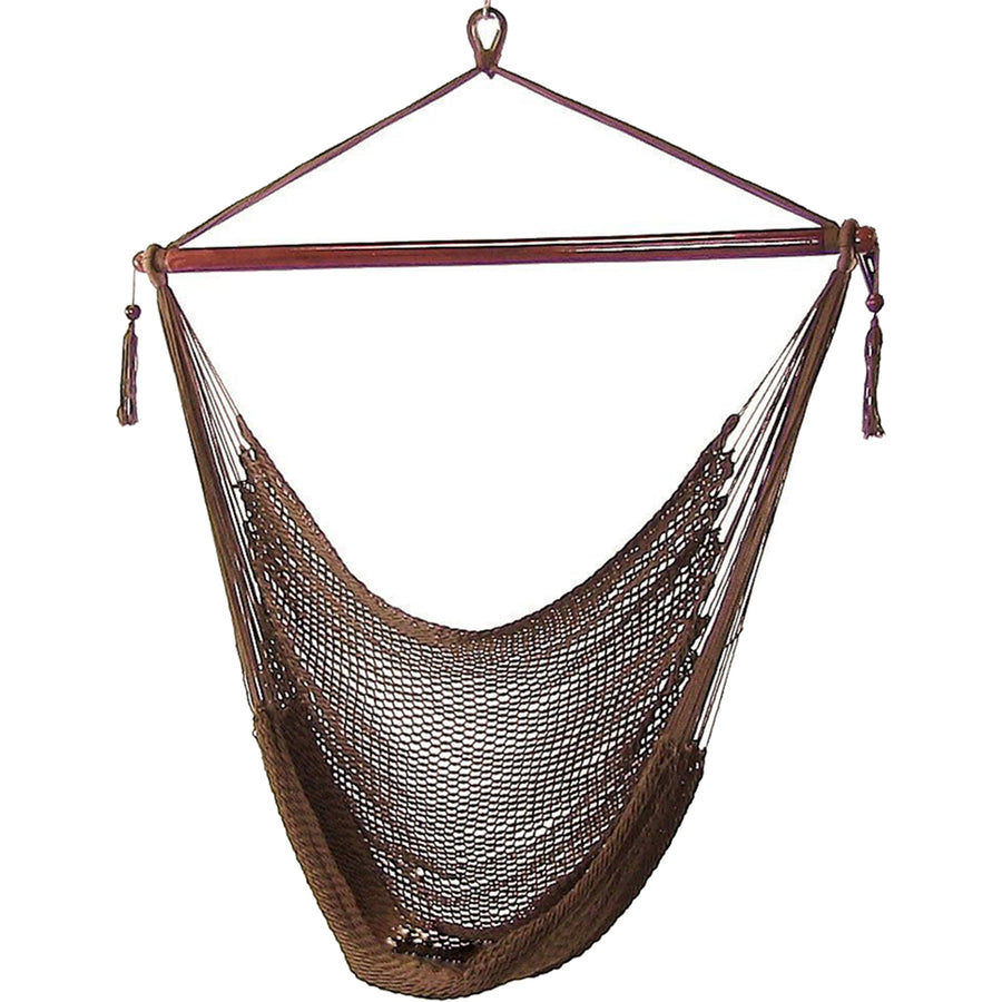 Sunnydaze Extra Large Polyester Rope Hammock Chair and Spreader Bar - Mocha Image 1
