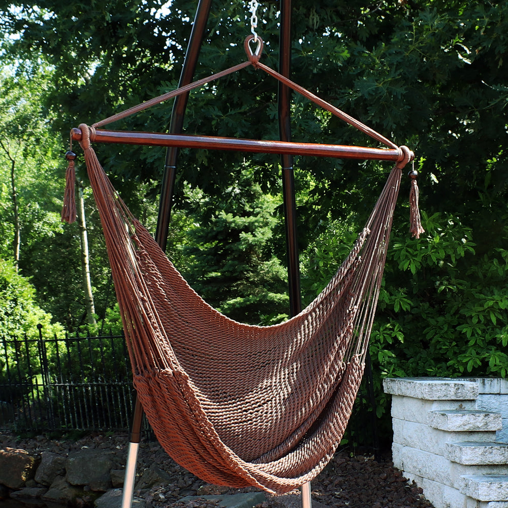Sunnydaze Extra Large Polyester Rope Hammock Chair and Spreader Bar - Mocha Image 2