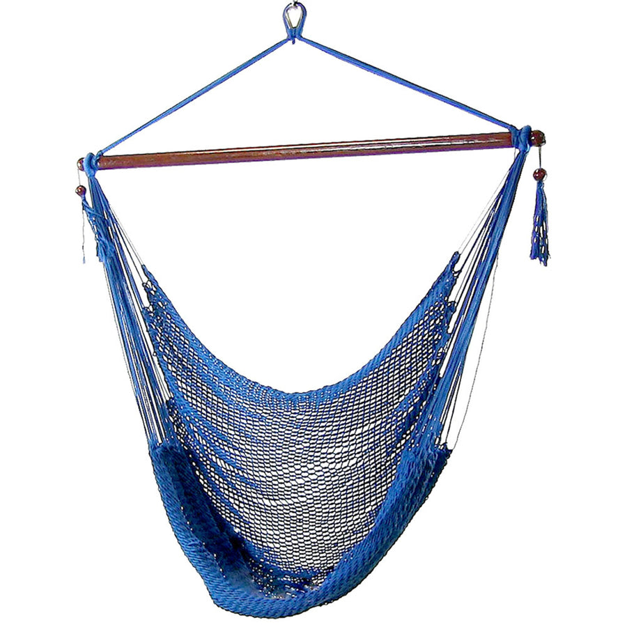 Sunnydaze Extra Large Polyester Rope Hammock Chair and Spreader Bar - Blue Image 1