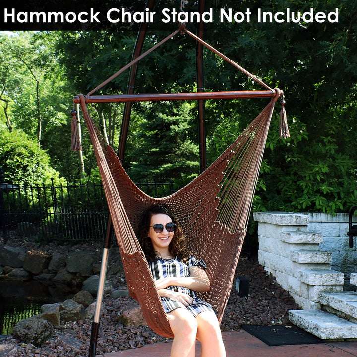 Sunnydaze Extra Large Polyester Rope Hammock Chair and Spreader Bar - Mocha Image 6