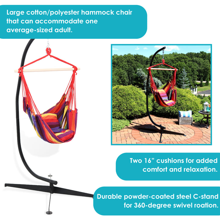 Sunnydaze Cotton/Polyester Rope Hammock Chair with C-Stand - Sunset Image 4