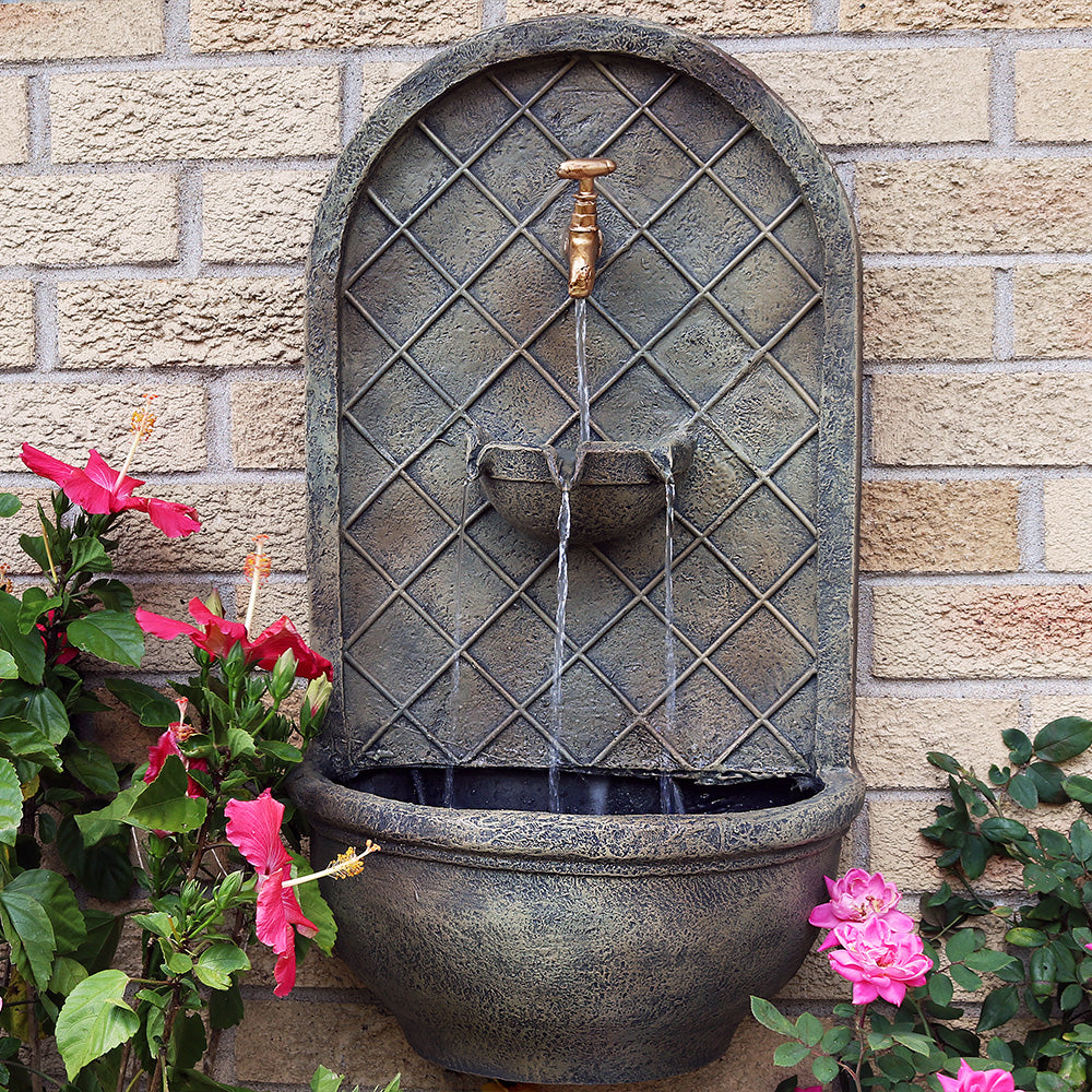 Sunnydaze Messina Outdoor Solar Wall Fountain with Battery - Florentine Image 2