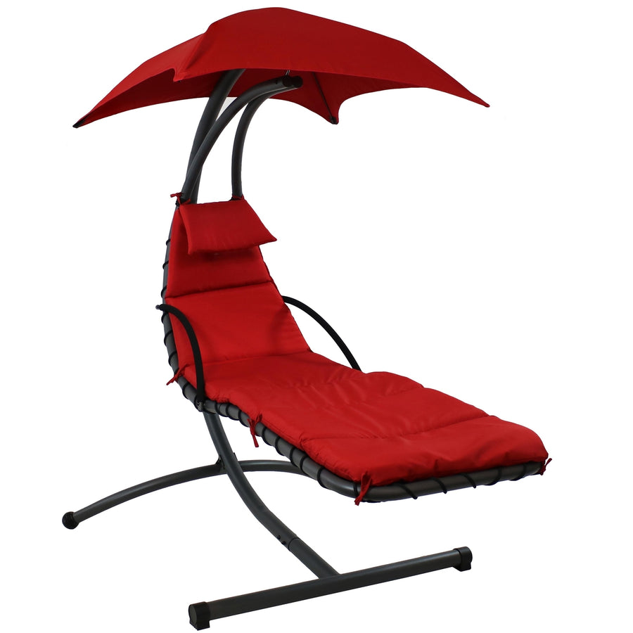 Sunnydaze Floating Chaise Lounge Chair with Canopy and Arc Stand - Red Image 1