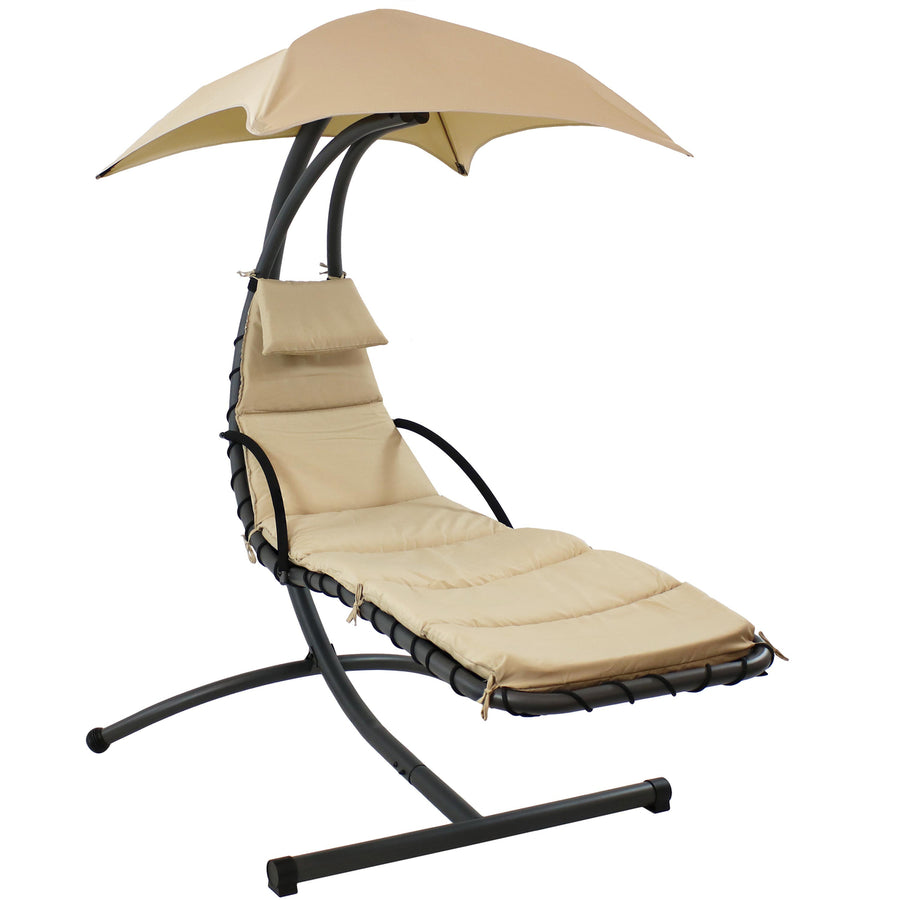 Sunnydaze Floating Chaise Lounge Chair with Canopy and Arc Stand - Beige Image 1