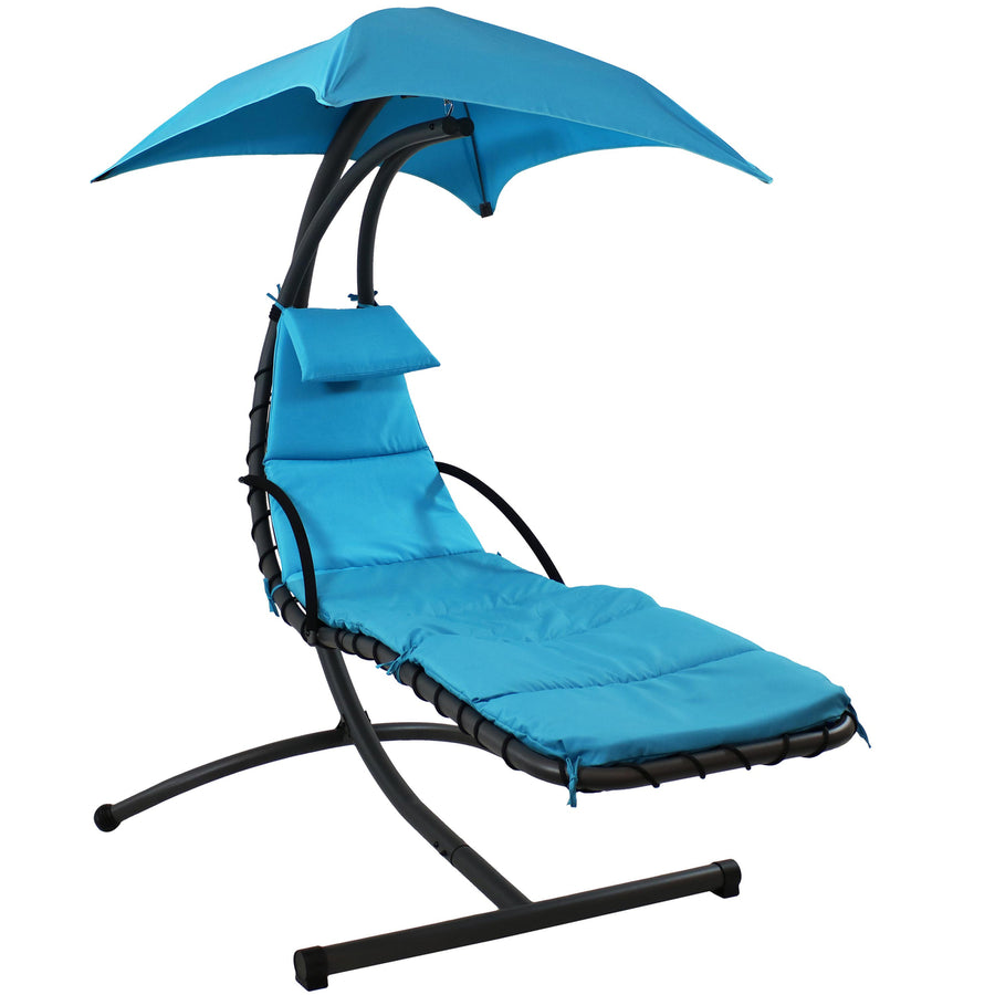 Sunnydaze Floating Chaise Lounge Chair with Canopy and Arc Stand - Teal Image 1