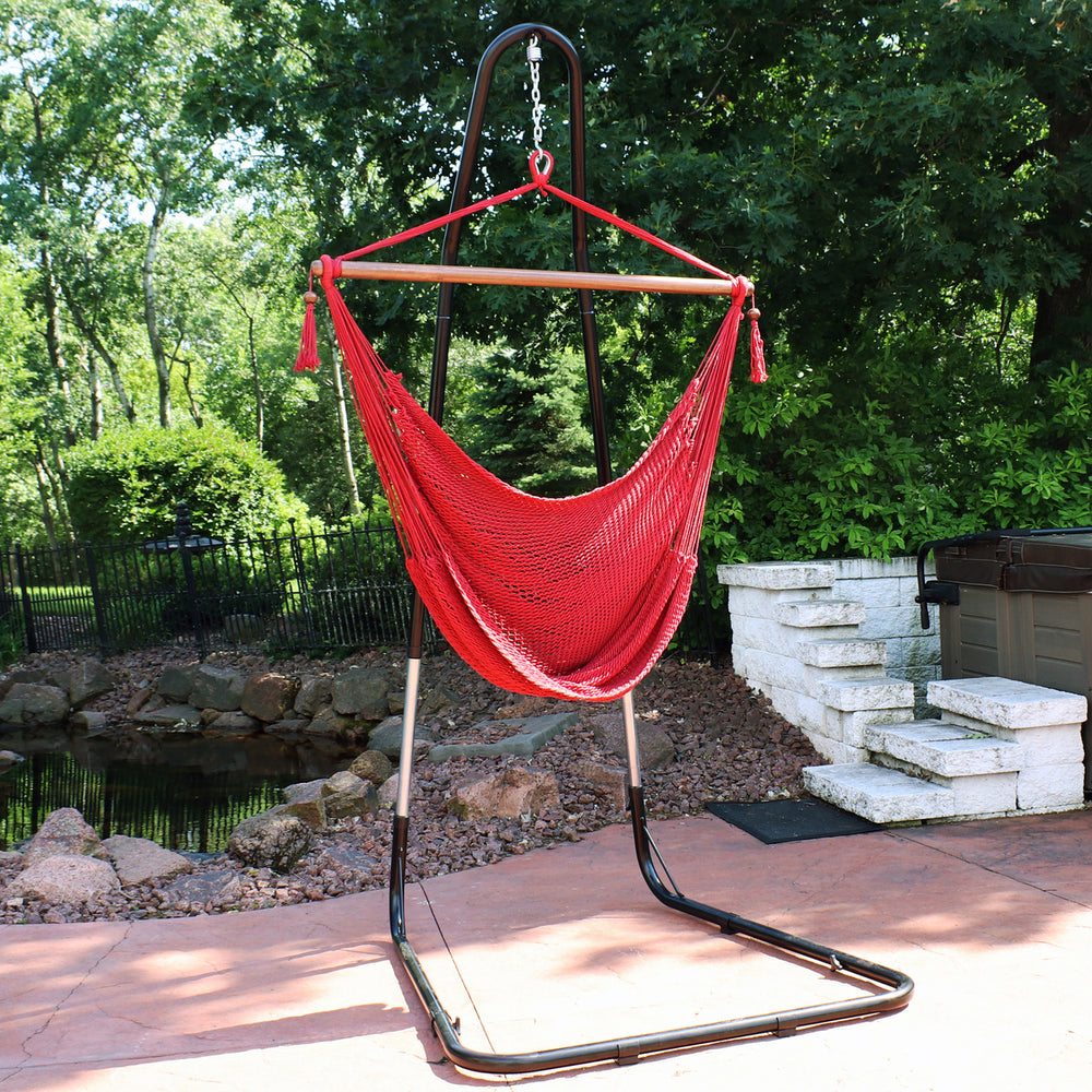 Sunnydaze Extra Large Hammock Chair with Adjustable Steel Stand - Red Image 2