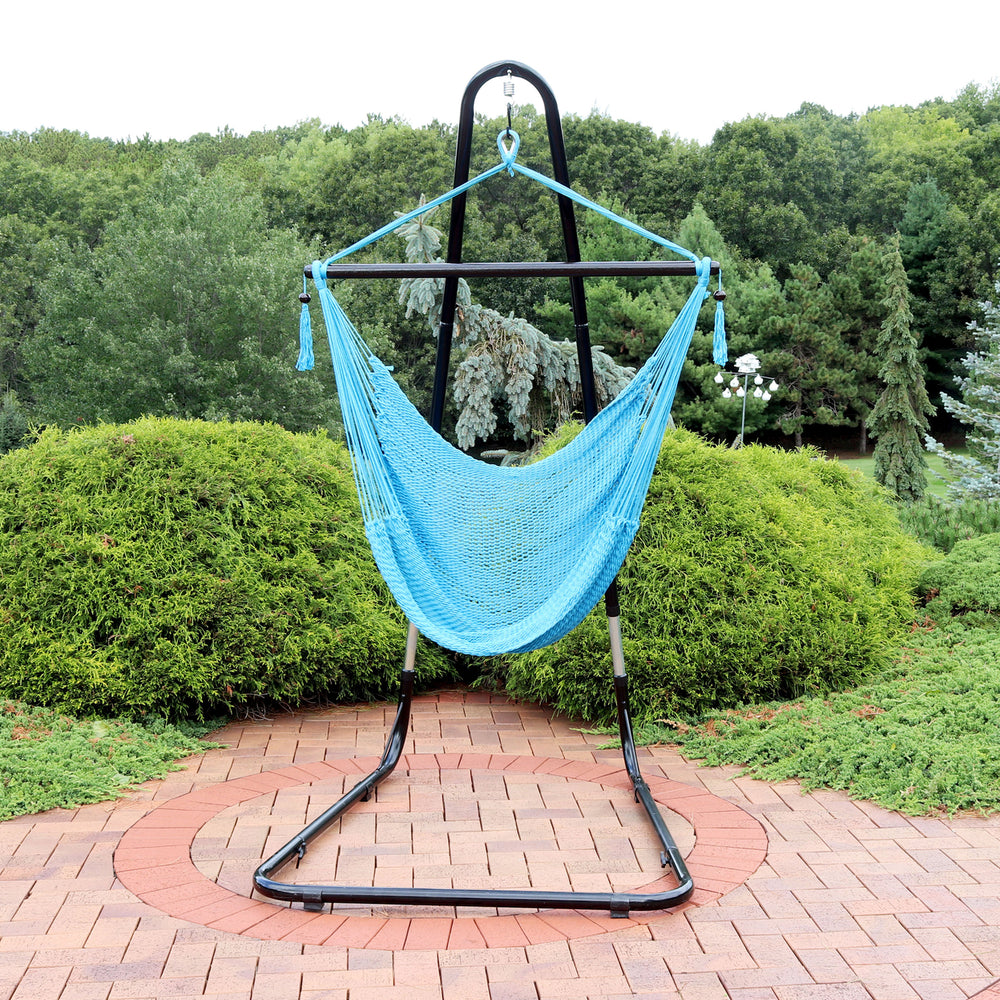 Sunnydaze Extra Large Hammock Chair with Adjustable Steel Stand - Sky Blue Image 2