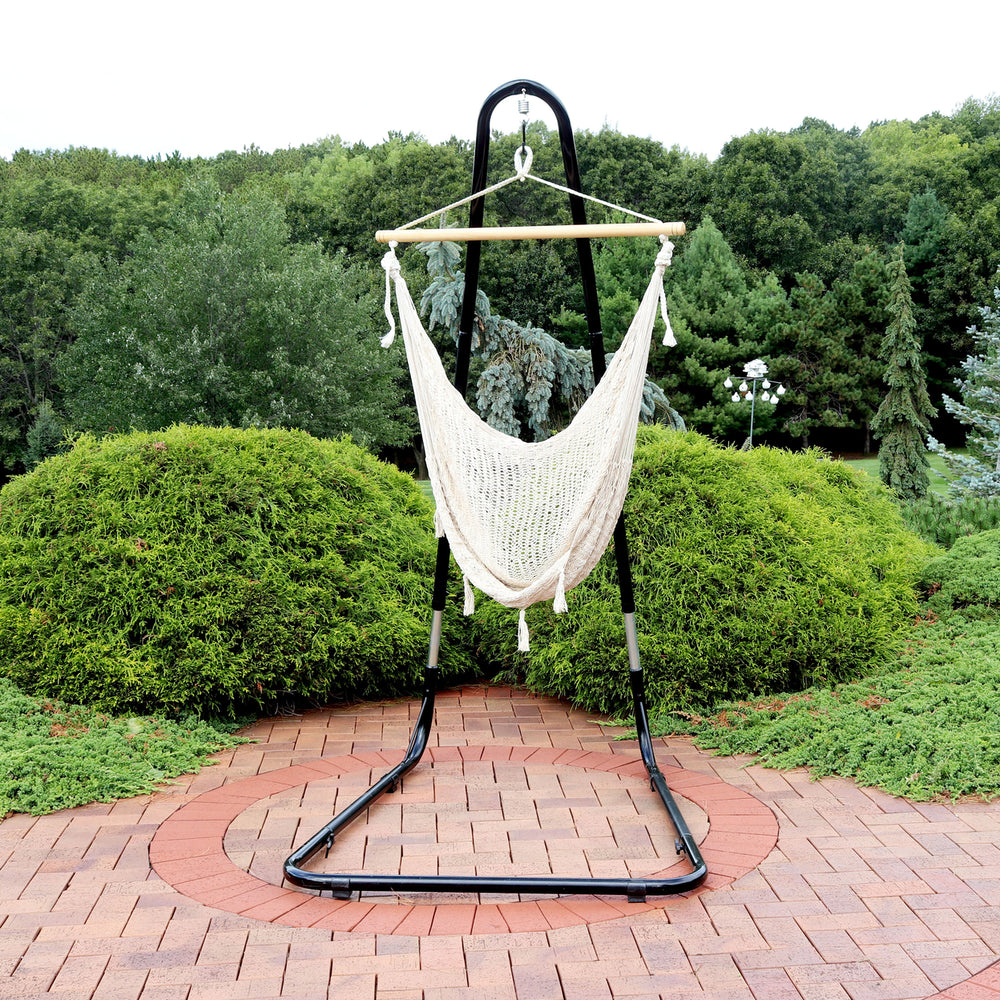 Sunnydaze Extra Large Cotton Rope Hammock Chair with Steel Stand - Natural Image 2