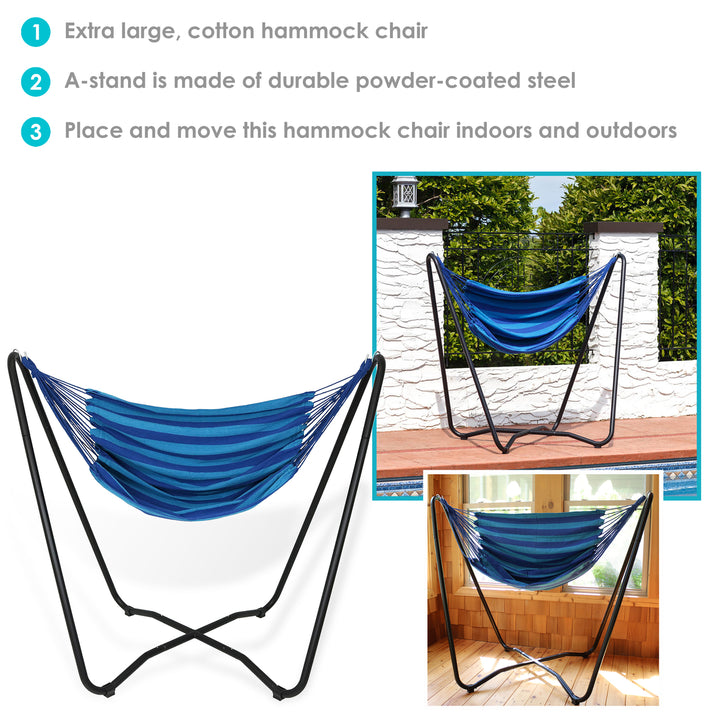 Sunnydaze Cotton Hammock Chair with Space Saving Steel Stand - Beach Oasis Image 4