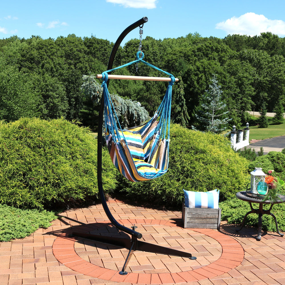 Sunnydaze Cotton/Polyester Rope Hammock Chair with C-Stand - Ocean View Image 2