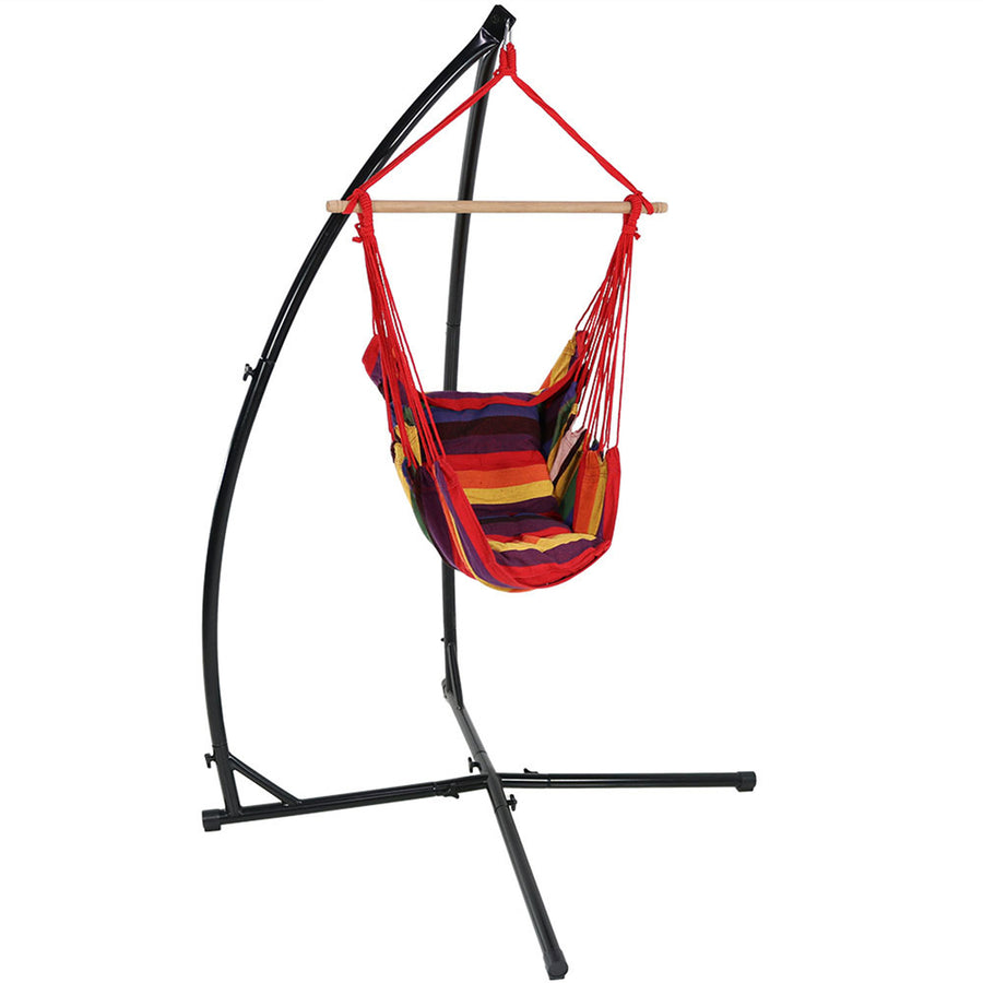 Sunnydaze Cotton/Polyester Rope Hammock Chair with X-Stand - Sunset Image 1
