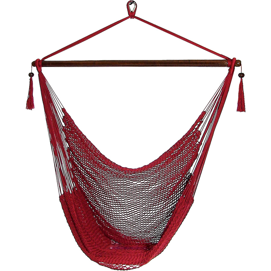 Sunnydaze Extra Large Polyester Rope Hammock Chair and Spreader Bar - Red Image 1
