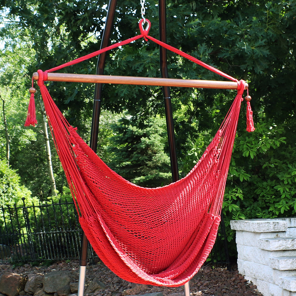 Sunnydaze Extra Large Polyester Rope Hammock Chair and Spreader Bar - Red Image 2