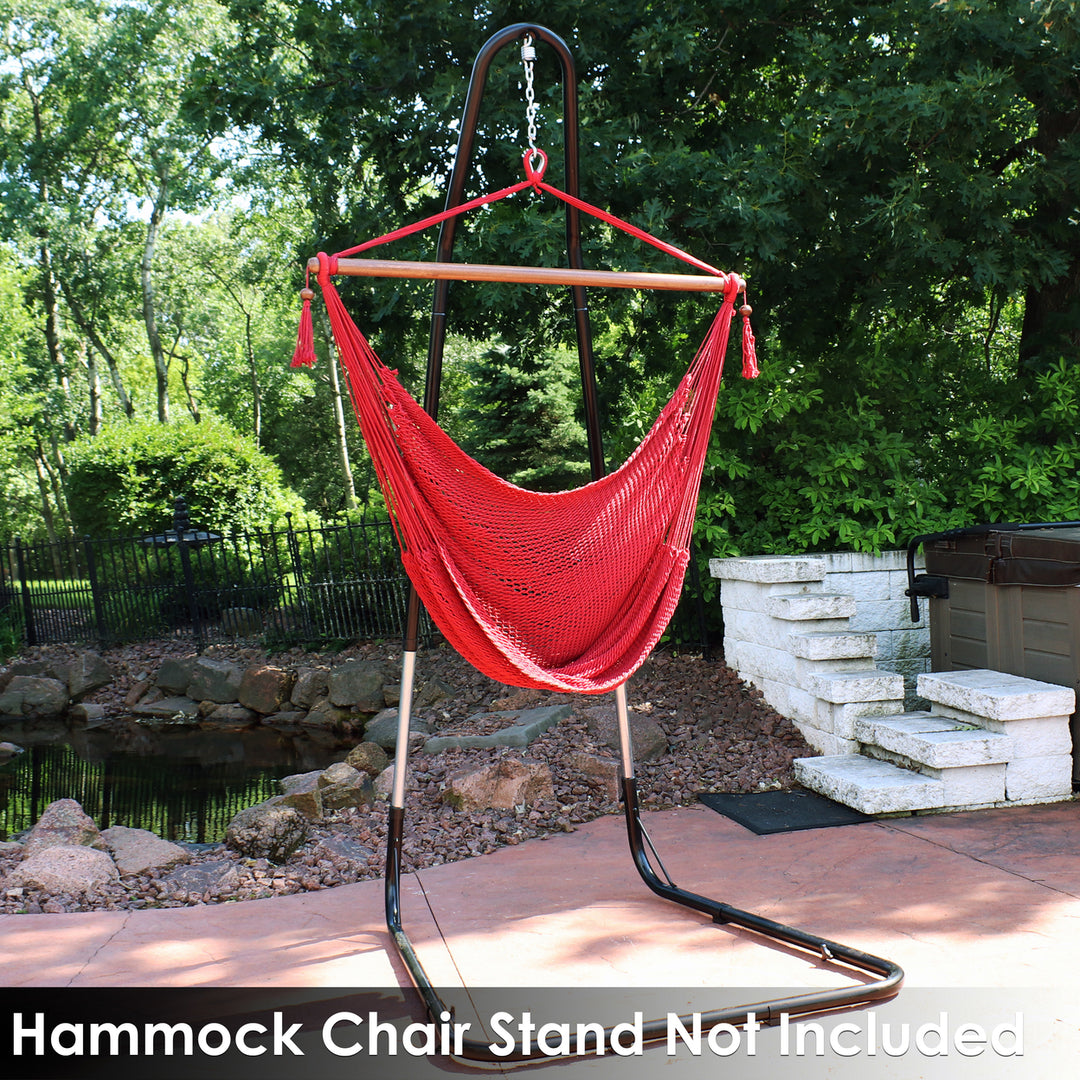 Sunnydaze Extra Large Polyester Rope Hammock Chair and Spreader Bar - Red Image 6