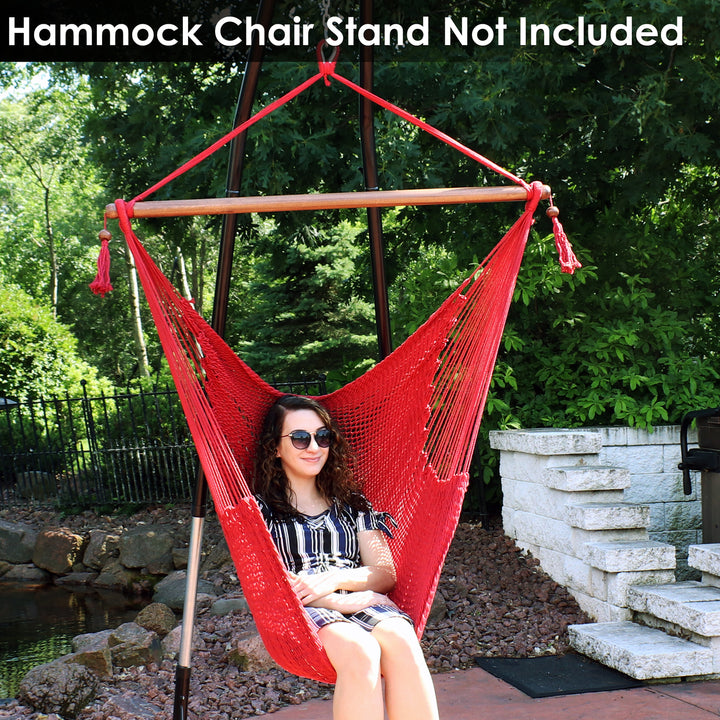 Sunnydaze Extra Large Polyester Rope Hammock Chair and Spreader Bar - Red Image 7