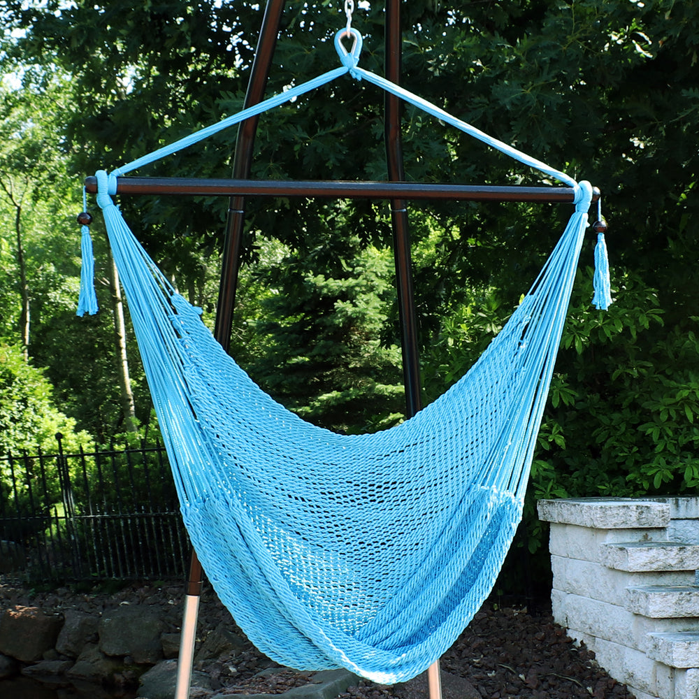 Sunnydaze Extra Large Polyester Rope Hammock Chair and Spreader Bar - Sky Image 2