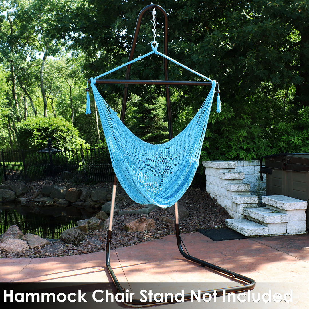 Sunnydaze Extra Large Polyester Rope Hammock Chair and Spreader Bar - Sky Image 6