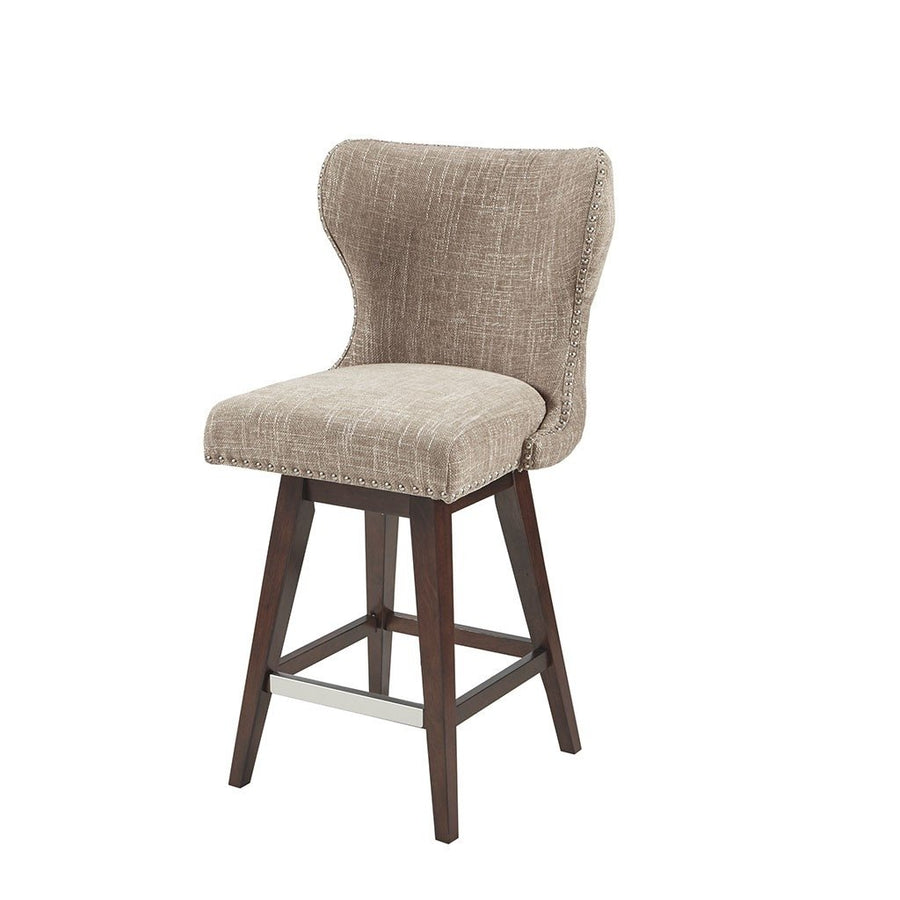 Gracie Mills Vargas Upholstered High Wingback Button Tufted 27 Swivel Counter Stool with Nailhead Accents - GRACE-11366 Image 1