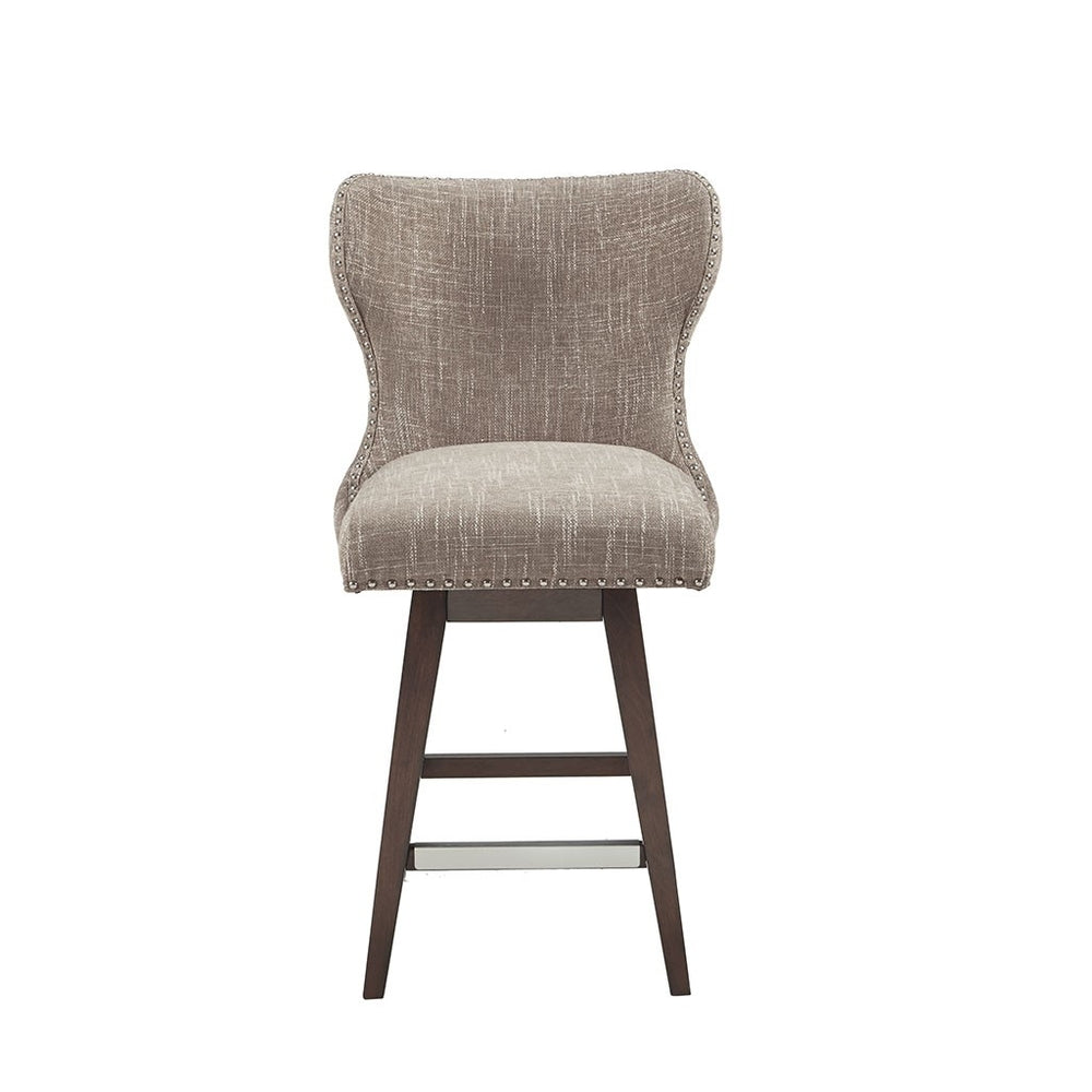 Gracie Mills Vargas Upholstered High Wingback Button Tufted 27 Swivel Counter Stool with Nailhead Accents - GRACE-11366 Image 2