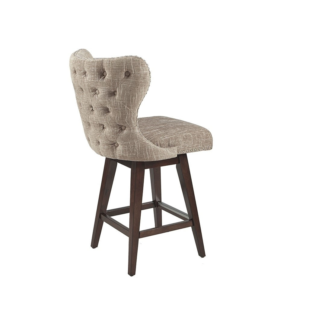 Gracie Mills Vargas Upholstered High Wingback Button Tufted 27 Swivel Counter Stool with Nailhead Accents - GRACE-11366 Image 3