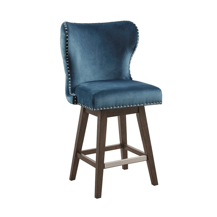Gracie Mills Vargas Upholstered High Wingback Button Tufted 27 Swivel Counter Stool with Nailhead Accents - GRACE-11366 Image 5