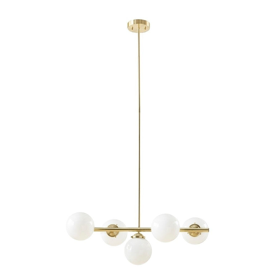 Gracie Mills Makenna 5-Light Brass Chandelier with Frosted Glass Globes - GRACE-15080 Image 1