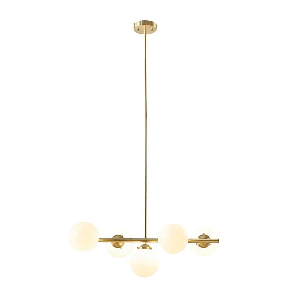 Gracie Mills Makenna 5-Light Brass Chandelier with Frosted Glass Globes - GRACE-15080 Image 2