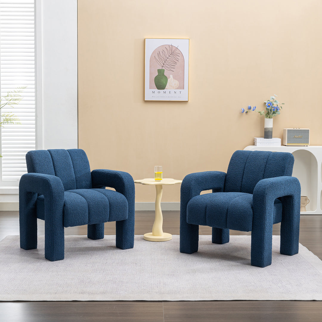 SEYNAR Modern Boucle Fabric Solid Wood Curved Accent Armchair for Living Room Set of 2 Image 5