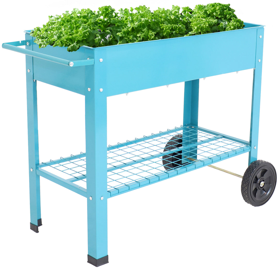 Sunnydaze 43 in Galvanized Steel Mobile Raised Garden Bed Cart - Blue Image 7