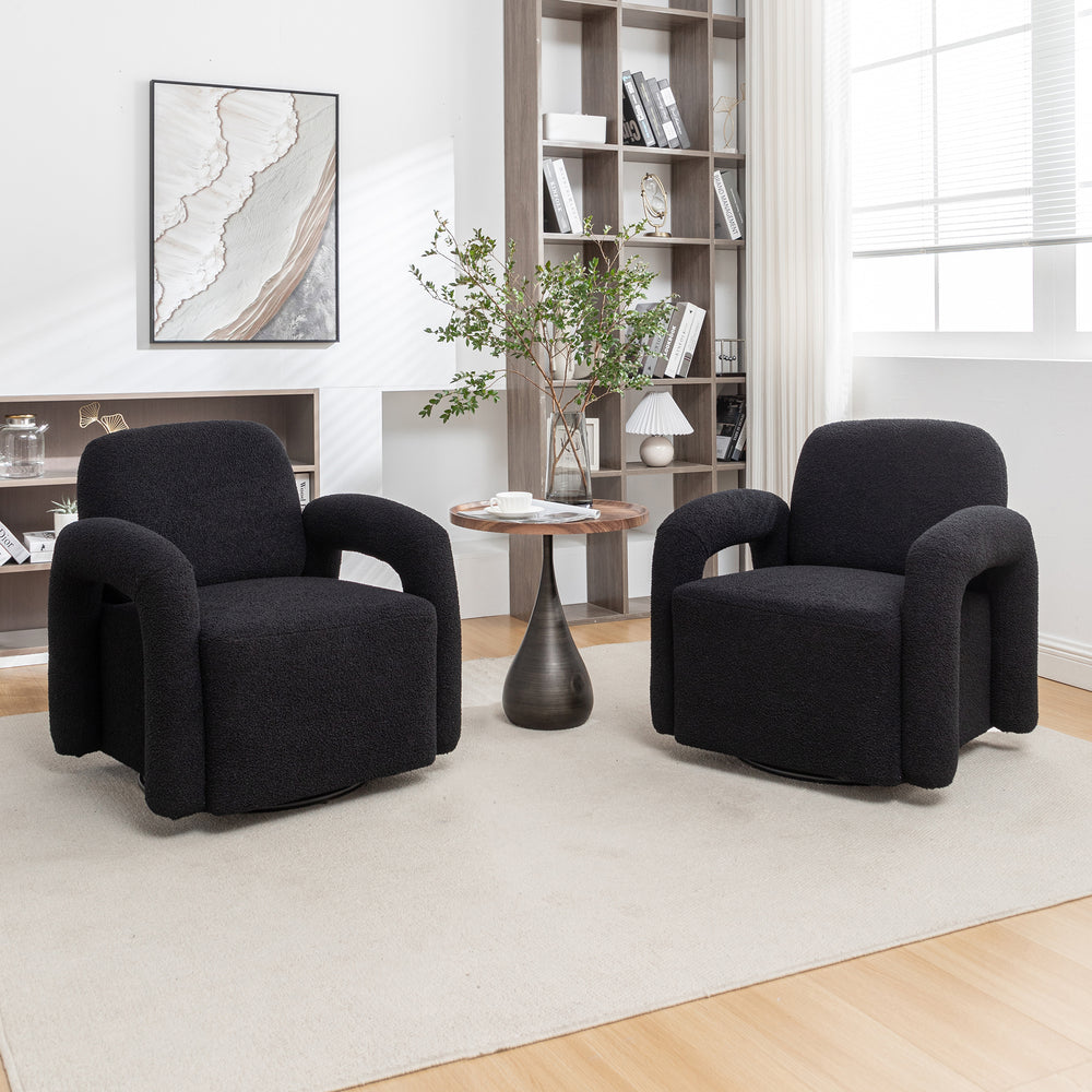 SEYNAR Modern Glam Teddy Upolstered 360 Degree Swivel Accent Arm Chair Set of 2 Image 2
