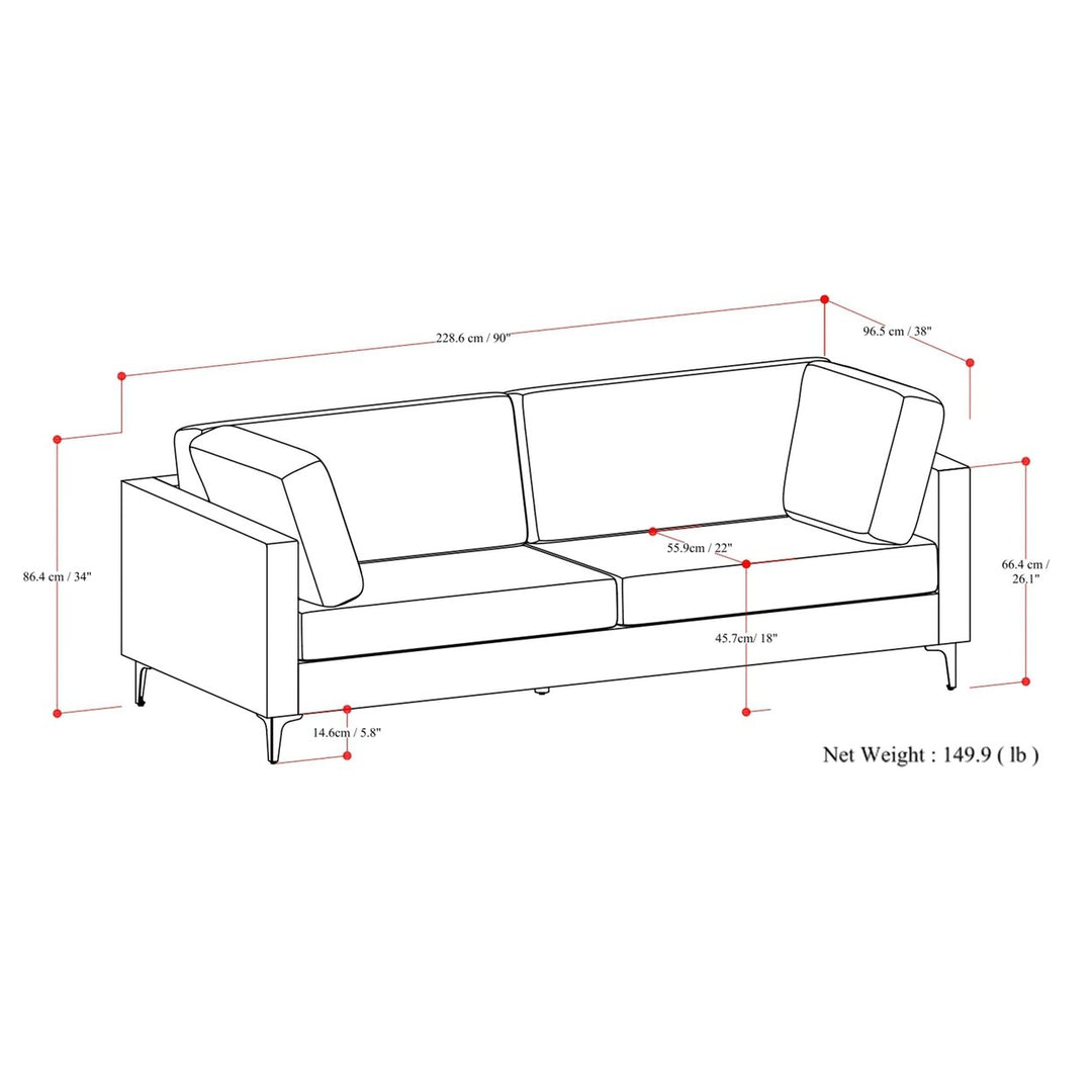 Ava 90 inch Mid Century Sofa Image 11