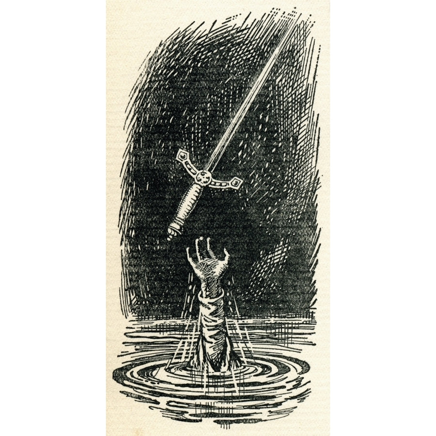 King Arthurs Sword Excalibur And The Hand Emerging From The Lake. Illustration From The Book The Gateway To Tennyson Image 1