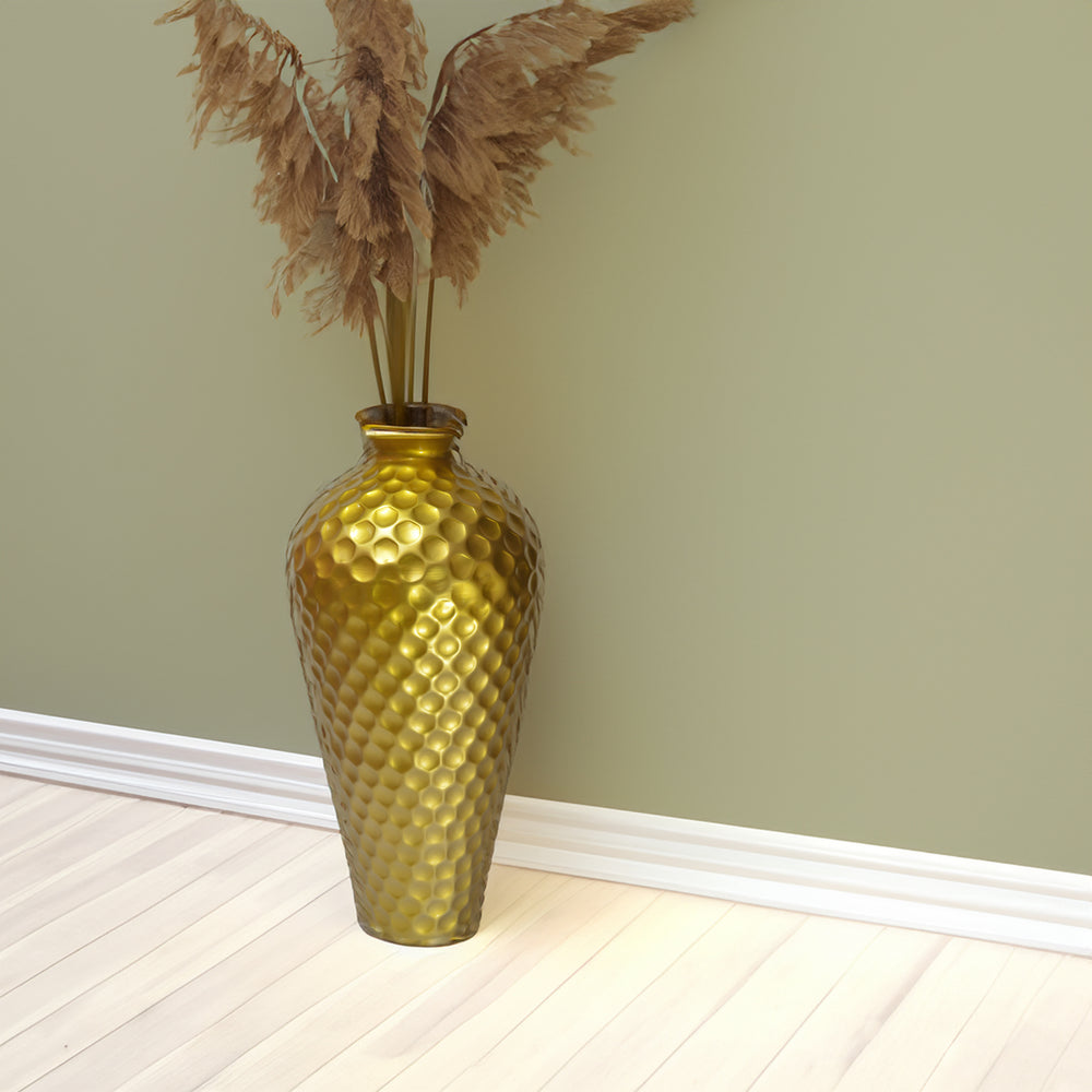 Decorative Modern Gold Metal Hammered Floor Vase - Elegant 25-Inch-Tall Bottle Shape for Entryway, Living Room, or Image 2