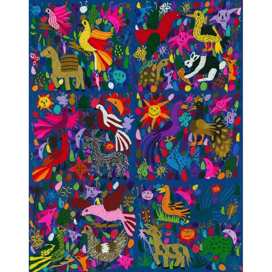 Amazing Multicoloured Mexican Tapestry On Blue Background Poster Print by anonymous Image 1