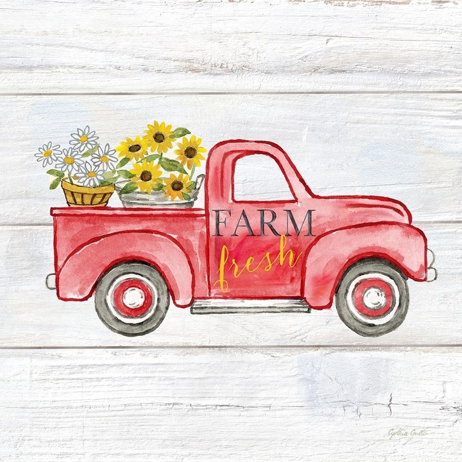 Farmhouse Stamp Red Truck Poster Print by Cynthia Coulter Image 1