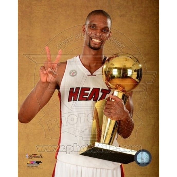 Chris Bosh with the NBA Championship Trophy Game 7 of the 2013 NBA Finals Sports Photo Image 1