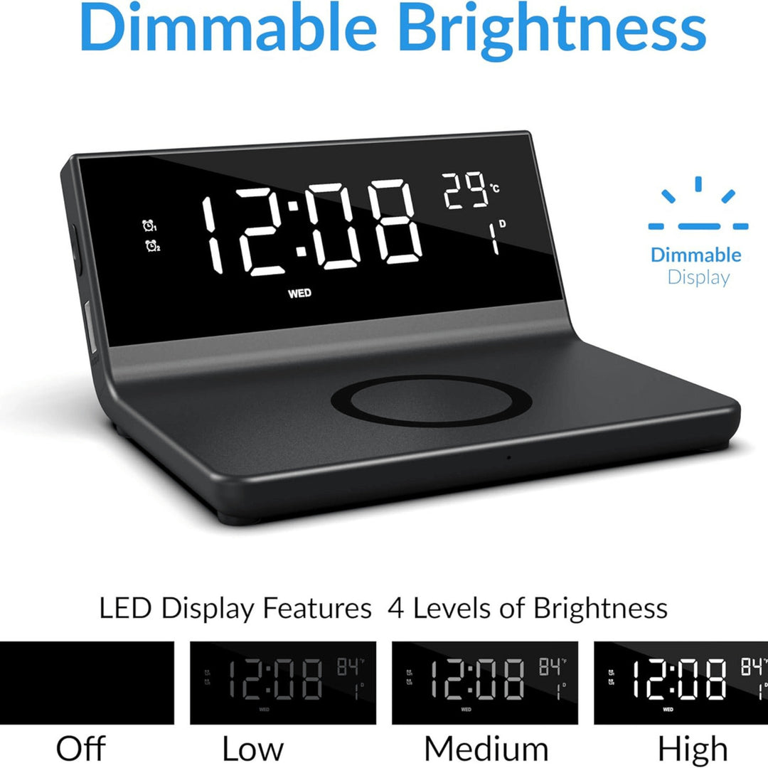 Supersonic Dual Alarm Clock with 2-in-1 Wireless Charger Image 5