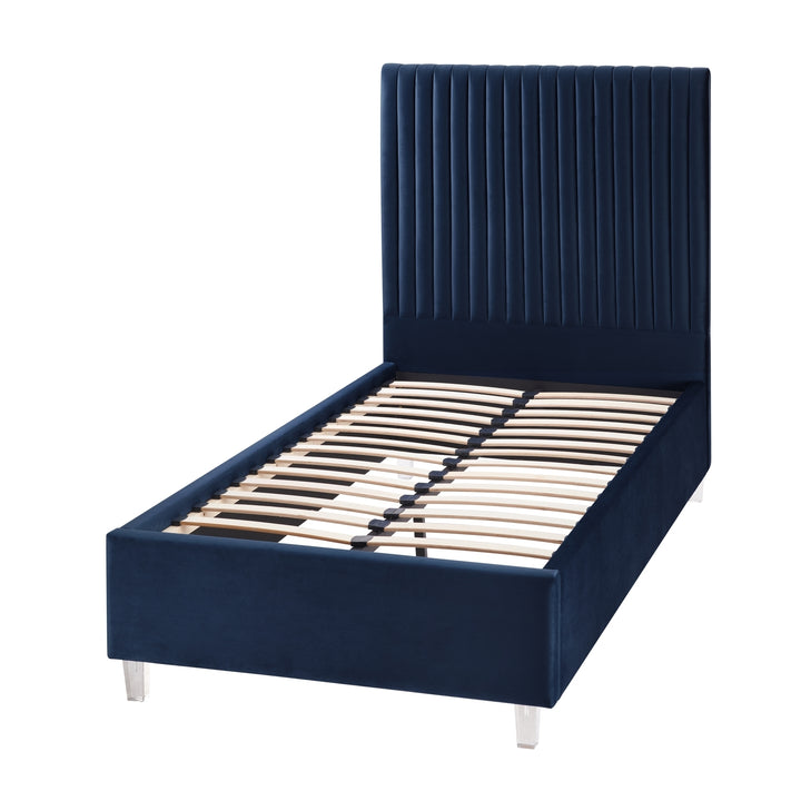 Alyah Bed - upholstered, deep channel tufted design,acrylic legs,slats included,no box spring needed Image 7