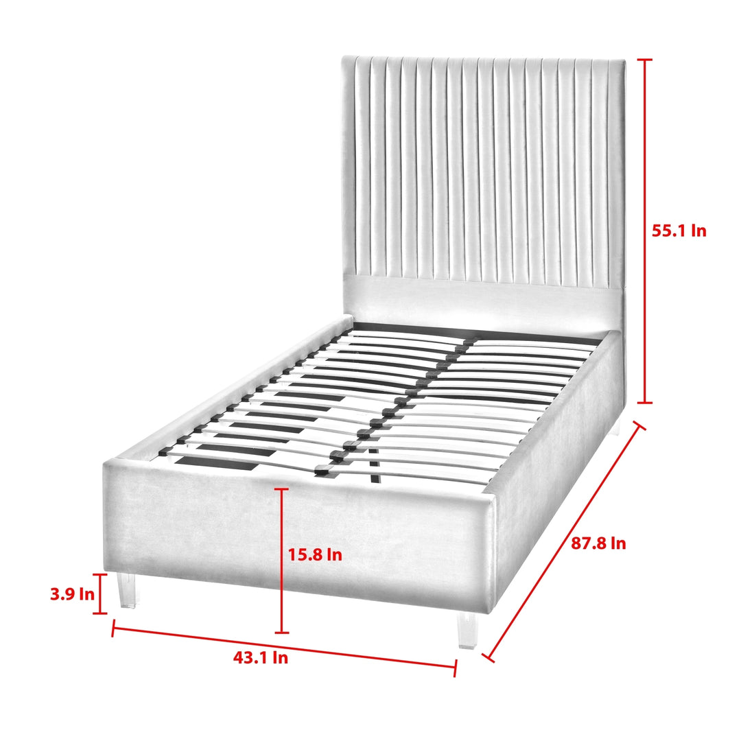 Alyah Bed - upholstered, deep channel tufted design,acrylic legs,slats included,no box spring needed Image 9