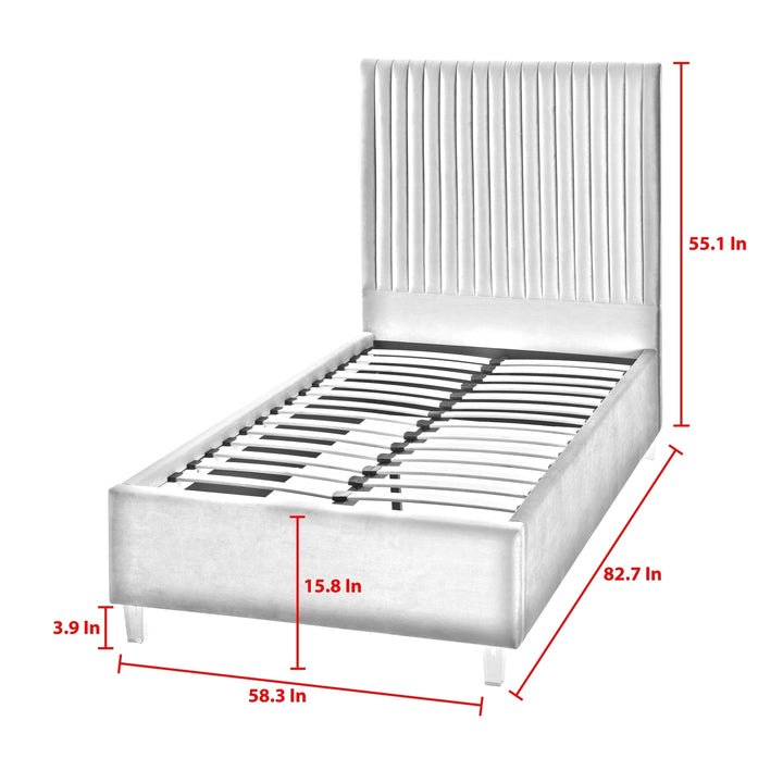 Alyah Bed - upholstered, deep channel tufted design,acrylic legs,slats included,no box spring needed Image 10