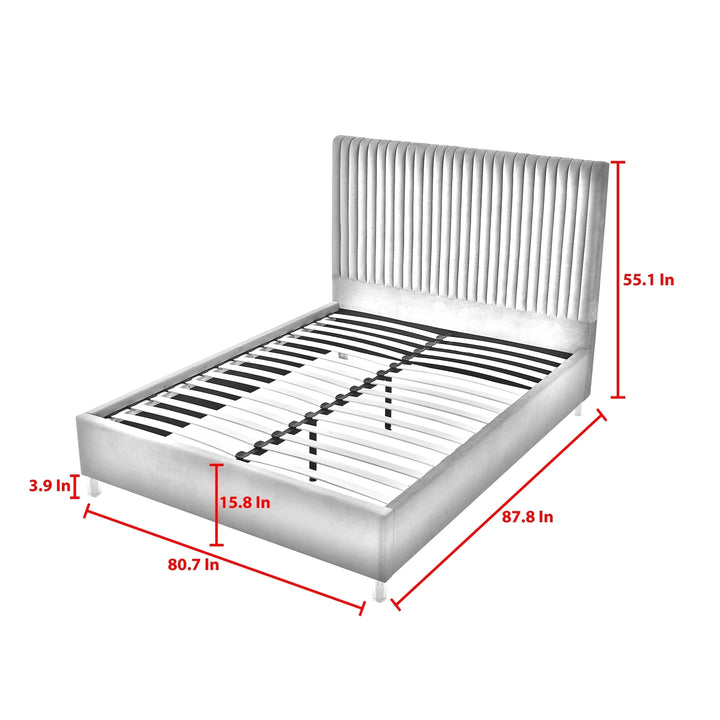 Alyah Bed - upholstered, deep channel tufted design,acrylic legs,slats included,no box spring needed Image 12