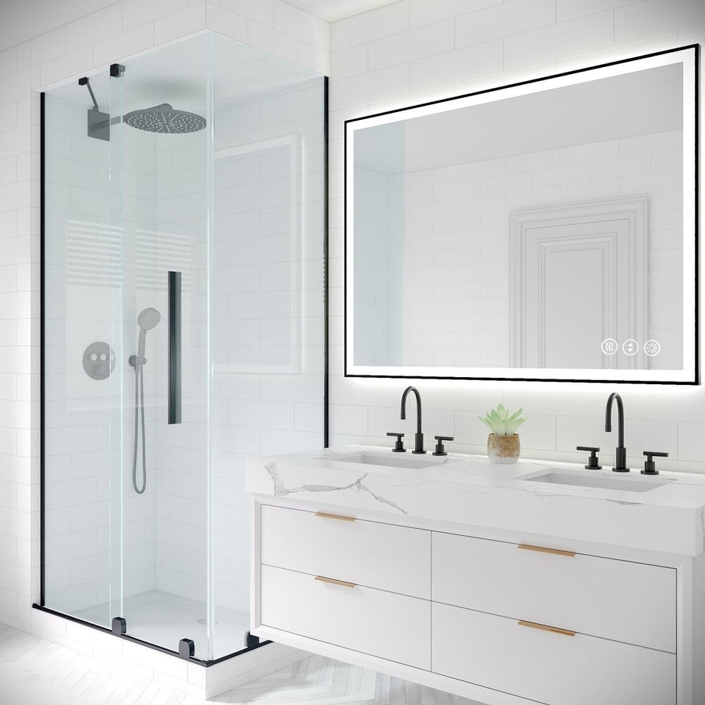 Apex-Noir 48"x36" Framed LED Lighted Bathroom Mirror Image 2