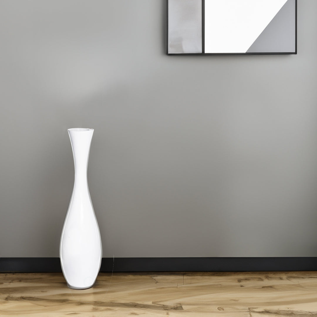 43 Inch Tall White Modern Fiberglass Narrow Trumpet Floor Vase - Contemporary  Accent Piece for Living Room, Entryway, Image 6