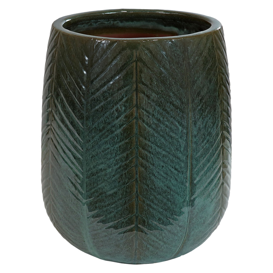 Sunnydaze 10" Chevron Pattern Ceramic Outdoor Planter - Dark Olive Image 1