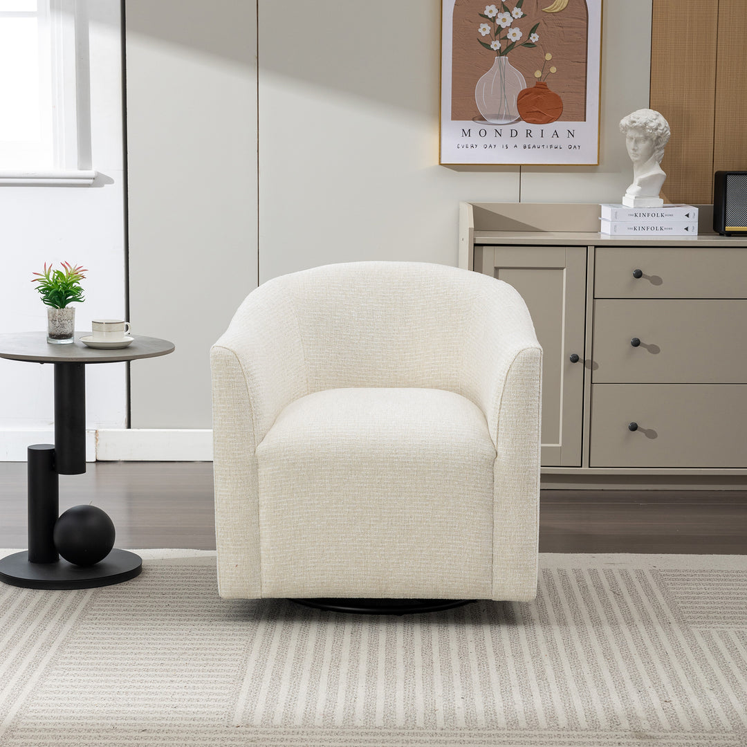 SEYNAR Mid-Century Modern Linen Upholstered 360 Degree Swiel Accent Barrel Chair for Living Room Image 5