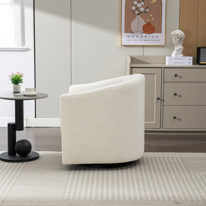 SEYNAR Mid-Century Modern Linen Upholstered 360 Degree Swiel Accent Barrel Chair for Living Room Image 6